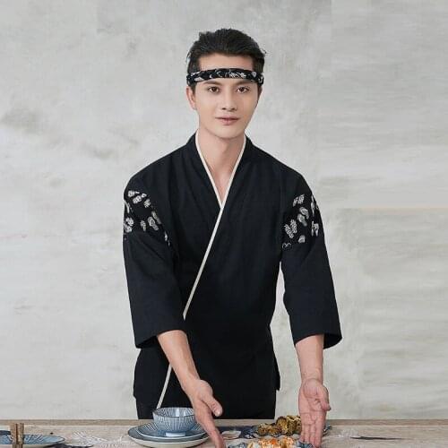 Japanese Chef Coat Top Sushi Restaurant Japanese Cuisine Work Uniform Seven-Point Sleeve Breathable Comfort Chef Uniform AS358