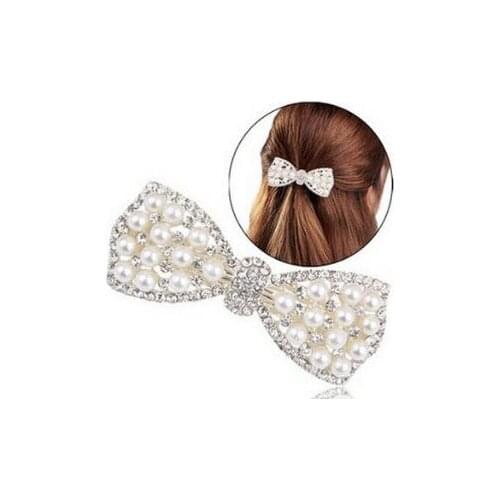 60pcs/lot DIY Simple Golden Sliver Drill Pinch Cock Hair Clips Bowknot Pearl Hairpins Hair Styling Tools Accessories HA918