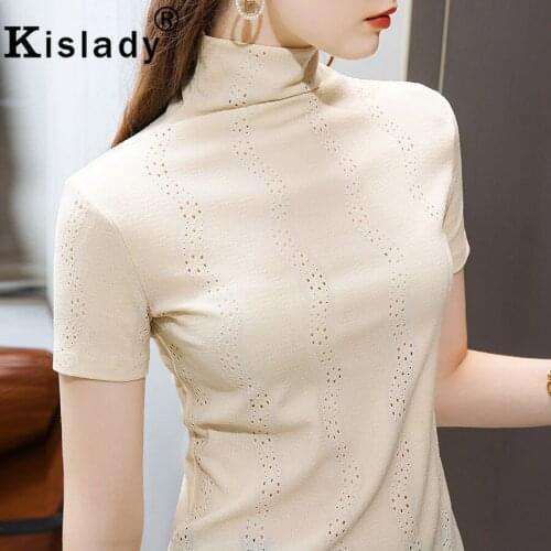 Plus Size Sexy Lace Hollow Out Gothic Women Shirt Temperament OL Turtleneck Tops Fold Shirt Spring Summer Harajuku Floral Shirts