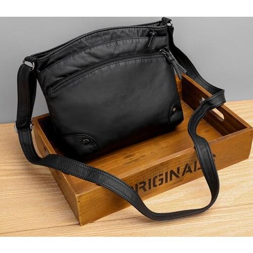 Women New Soft PU Leather Shoulder Bag Retro Crossbody Bag Double Zipper Female Big Capacity Business Daily Shopping Handbags
