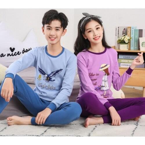 Winter Teens Boys Pajamas Long Sleeve Cotton Pyjamas Kids Clothes Set Children Sleepwear Cute Pajamas For Girls 8 10 12 16 Years