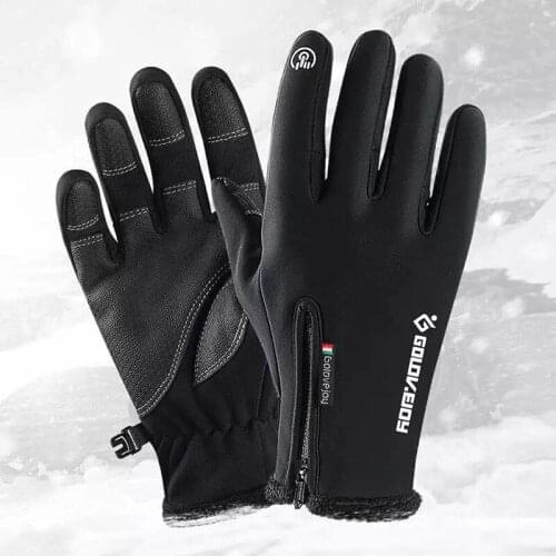 Unisex Winter Outdoor Sports Waterproof Zipper Windproof Warm Fleece Lined Gloves Winter Mens and Womens Thicken Skiing Touch