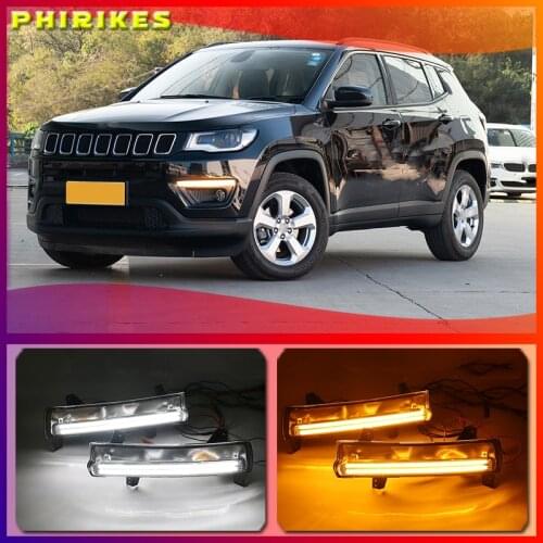 1 Pair For Jeep Compass 2017 2018 2019 LED DRL Daytime Running Light Daylight Waterproof yellow Signal lamp
