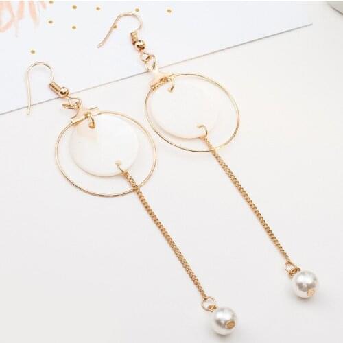 10 pairs/lot Pearl Earrings Women Gold Silver Shell Dangle Eardrop Long Tassel Chain Round Circle Square Charm Ear Jewelry