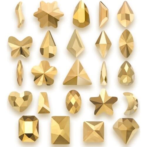 100pcs/bag Multi-shape Mineral gold flatback glass crystal nail rhnestones for nail decorations DIY nail art