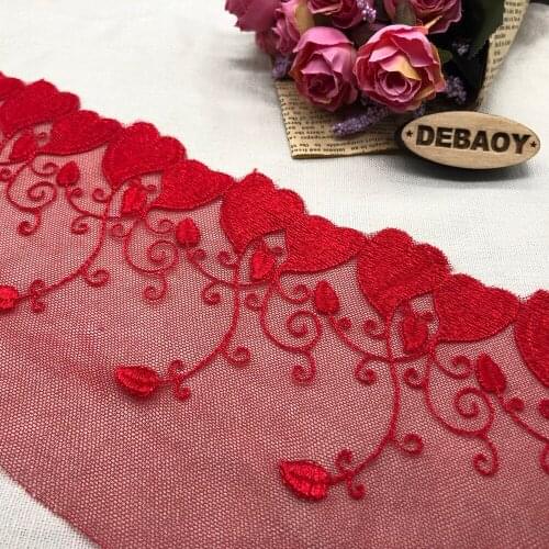 12cm Wide Red Embroidery Lace Fabric Trim Ribbon DIY Sewing Dress Wedding Cloth Decoration