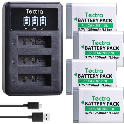 4pcs NB-13L NB13L 1250mAh Camera Battery + LED 3-Ports USB Charger for Canon G5X G7X G9X G7 X Mark II SX720 HS Camera