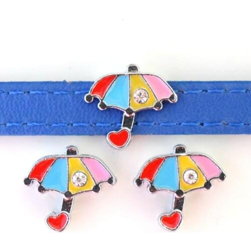 8mm Hole Cute 4 Color Crystal Heart Umbrella Slide Charms Flat Beads DIY Accessories For Handmade Bracelets Strips Keychains