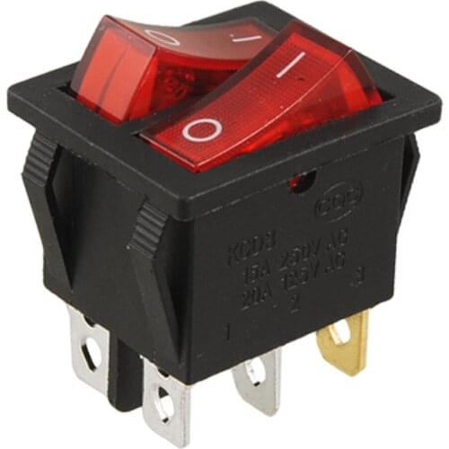 AC 15A/250V 20A/125V Double Red Light 6 Pin SPST ON/OFF 2 Way Boat Rocker Switch