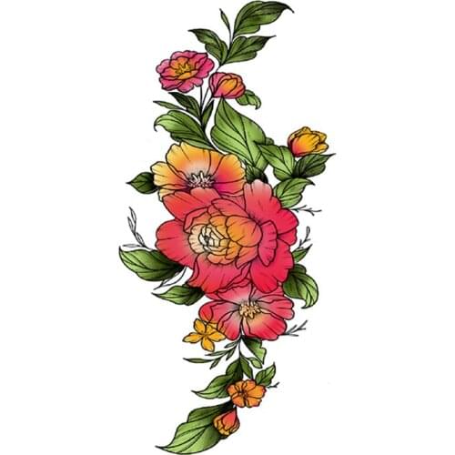 Watercolor Style Temporary Tattoo Stickers Sexy Rose Peony Leaves Design Fake Tattoos Waterproof Tatoos Arm Large Size for Women