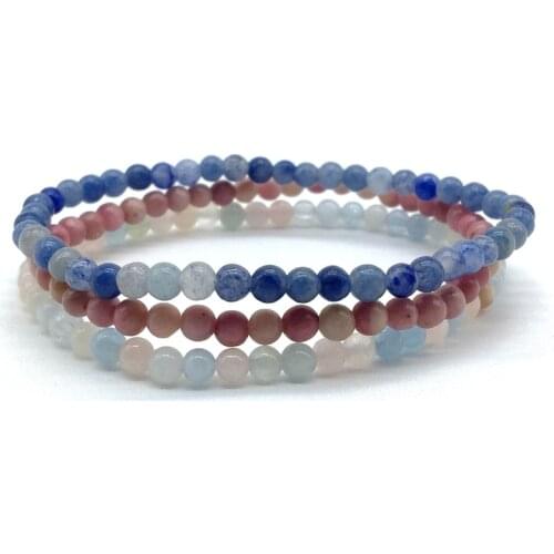 Natural Stone Beaded Bracelet Sets 4 mm Round Beads Healing Energy Elastic Women Girl Jewelry Gifts Morganite For Yoga #18