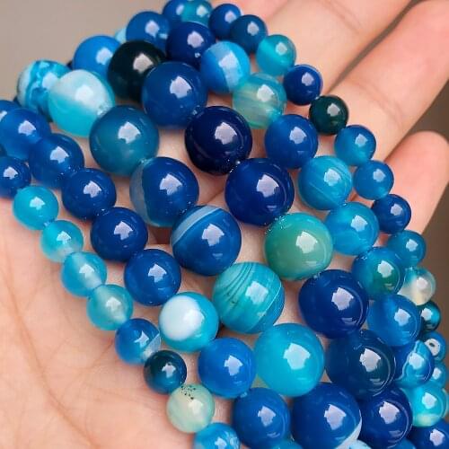 4/6/8/10mm Natural Stone Beads Blue Striated Agates Onyx Loose Spacer Beads For Diy Bracelet Jewelry Making Accessories