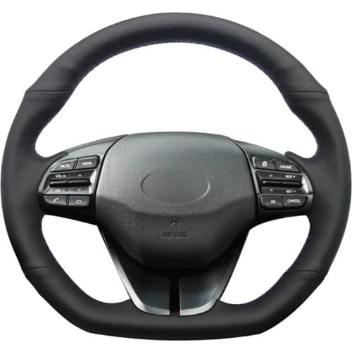 Black Artificial Leather Hand-stitched Car Steering Wheel Cover for Hyundai Elantra 4 2016 2017 2018 2019 Ioniq 2017-2019