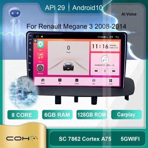 COHO For Renault Megane 3 2008-2014 Android 10.0 Octa Core 6+128G Car Multimedia Player Stereo Receiver Radio Cooling Fan