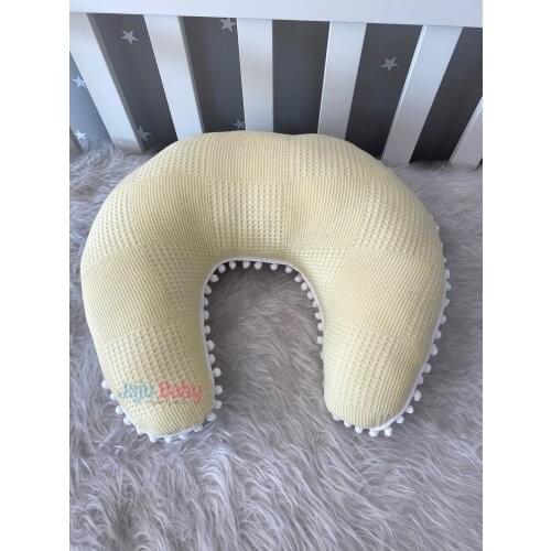 Jaju Baby Handmade, Yellow Waffle Pique Fabric Deer Design Breastfeeding Pillow with Pompom - Support Cushion