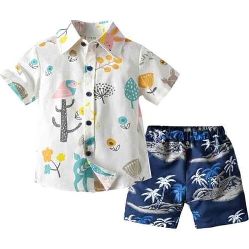 New Kid Boys Summer Clothes Sets Short Sleeve T-Shirt Tops+Shorts Boys Casual Outfit Hawaiian Style Beachwear
