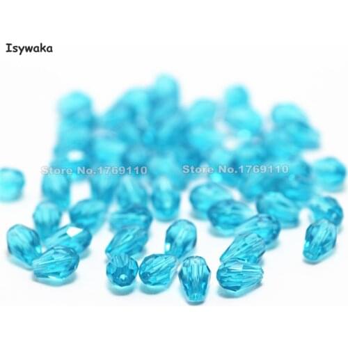Isywaka 100pcs Lake Blue Color Teardrop Beads Austria Crystal Beads Waterdrop Beads Loose Spacer Bead for Jewelry Making,3x5mm
