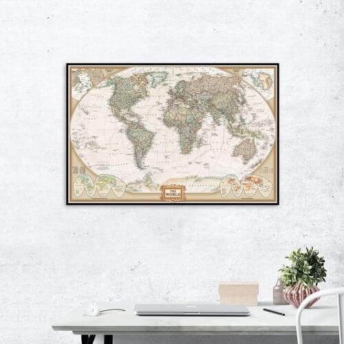80*60cm Political Map of The World Retro Canvas Painting Wall Art Poster Education School Supplies Living Room Home Decor