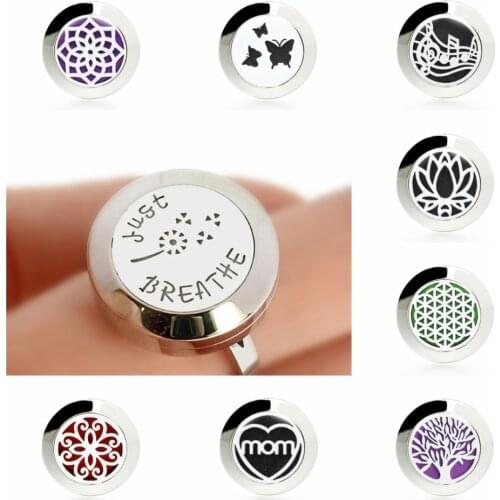 20mm Tree of Life Diffuser Locket Ring Resizable Dropship Essential Oils 316L Stainless Steel Aromatherapy Ring 10pcs free pads