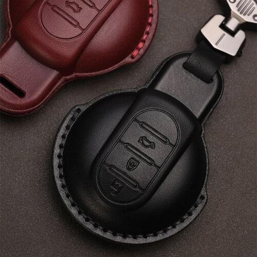 Leather Car Key Case Cover for BMW MINI COOPER S ONE JCW F54 F55 F56 F57 F60 Key Ring fob Accessories