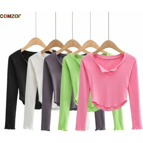 Long Sleeve Crop Top 2021 Summer Women T Shirt INS Fashion Harajuku Base Tees Lace Tops Clothing Blouses Ropa Mujer