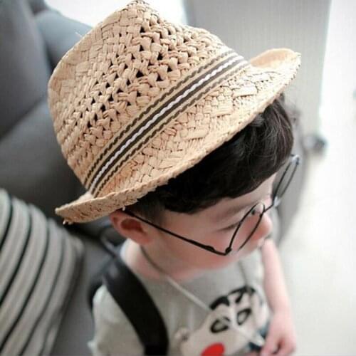 Summer Lovely Bear Child Sun hat Beach Sunhat Fedora hat Trilby Straw panama Hat boy girl Gangster Cap Fit For Kids Children