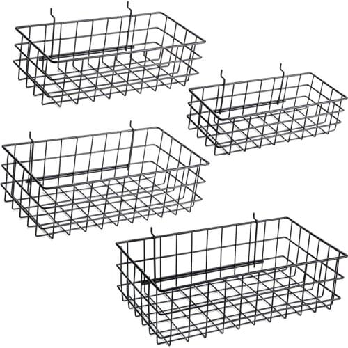 Pegboard Baskets Set of 4,Hooks to Any Peg Board Wire Shelf Bins Organize Tools,Workbench,Accessories,Garage Storage