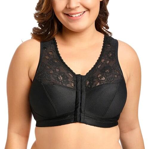 Plus Size Womens Full Coverage Non Padded Underwear Front Closure Lace Wireless Minimizer Bra Lingerie 34 36 38 40 42 B C D DD E