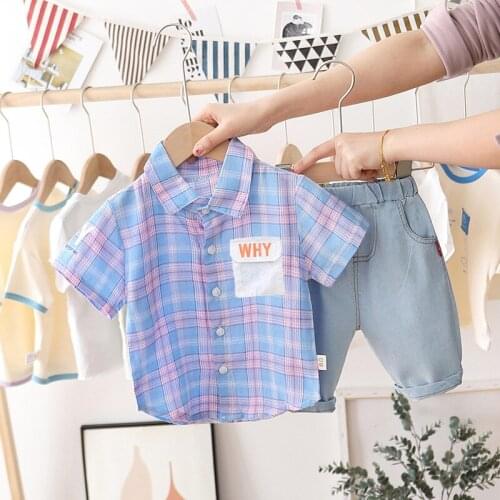 Summer New Clothing for Boys Plaid Shirt+Shorts 2 Pcs Childrens Clothing Casual Kids Clothing Sets Family Clothing Sets 1-5 Y