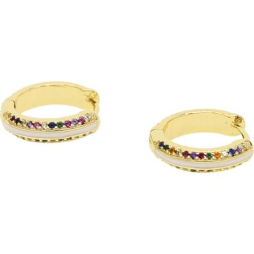 Gold filled classic women Jewelry mini circle rainbow colorful cz paved gold filled clip on circle colorful hoop huggie earrings