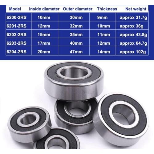 Hot 1 PCS Deep Groove Ball Bearing 6200/6201/6202/6203/6204-2RS Steel Sealed Miniature Bearings Inner Diameter 10/12/15/17/20mm