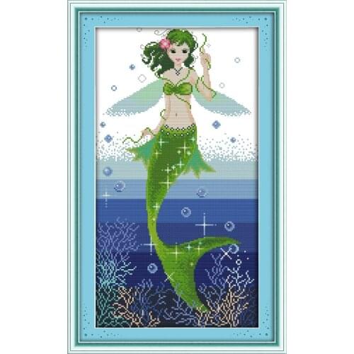 Mermaid (3) cross stitch kit people 18ct 14ct 11ct count print canvas stitches embroidery DIY handmade needlework
