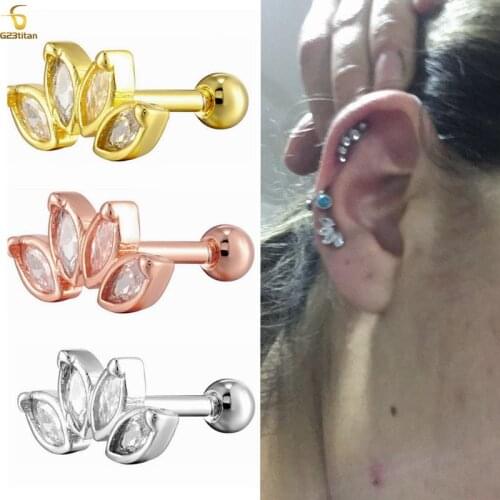 16G Stainless Steel Flower Crystal Cartilage Earring Rook Daith Conch Tragus Piercing Rings Screw Back Earring