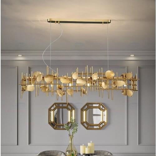 Post-modern minimalist hollow chandelier personality rectangular hotel bar hotel dining room light dining table art lamps