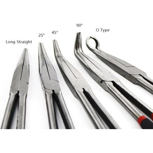 Extra Long Straight Nose Pliers 25 45 90 Degree Curved Nose Round Nose Lengthened Needle Nose Pliers Tool Five-piece Set