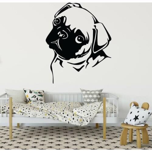 Vinyl Mural for Living Room Wall Poster Funny and Cute Pug Home Stickers Decoration Door Sticker LX291