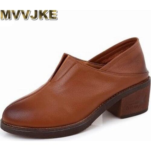 MVVJKE Lady Real Leather Thick Heel Womens Pumps For Women Fashion Pointed Toe High Heel Slip-On Pumps Shoe Two Way Wear E172