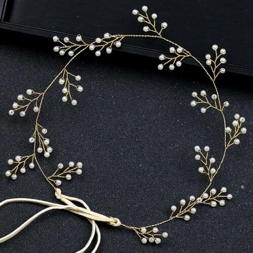 Vintage Gold Round Simulated Pearl Hair Accessories For Women Bride Handmade Headband Tiara Headpiece Wedding Hair Accessories