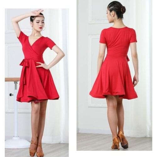 Ladies Ballroom Latin Dance Dress Tango Salsa Dancewear Swing V-neck Female Adult Professional Sexy Dress Training 904-B319