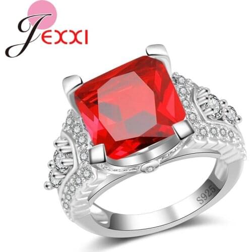 Charming Red Square For Women Lovers Favorites Accessories Rings 925 Sterling Silver Jewelry Excited Occasion Suitable