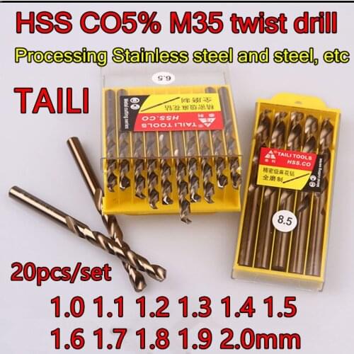 1.0 1.1 1.2 1.3 1.4 1.5 1.6 1.7 1.8 1.9 2.0mm 20pcs/set HSS Co5% M35 twist drill Processing Stainless steel and steel