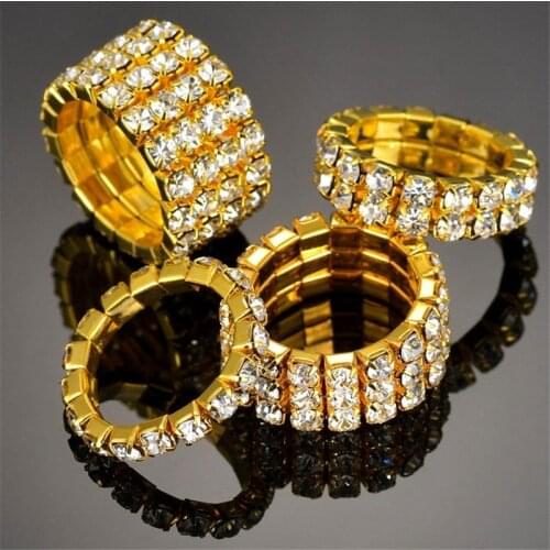 1/2/3/4 Row Gold Color Crystal Stainless Steel Metal Jewelry Men Rings For Women Wedding Engagement Gift Promotional