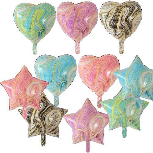 10pcs 18inch Colorful Agate Star Heart Foil Balloons Wedding Birthday Party Decoration Air Globos Baby Shower Kids Toys Supplies