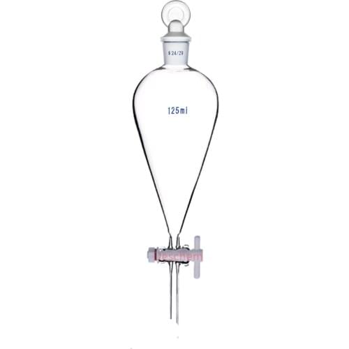 125ml,24/29,Glass Pyriform Separatory Funnel,Pear Shape,Drop Tip,PTFE Stopcock