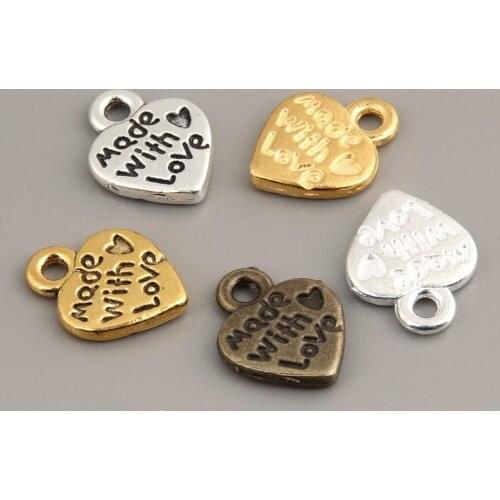 15pcs Metal Alloy Mix Color Made With Love Heart Charms Handmade Charms Pendants Jewelry Findings 12mmx10mm