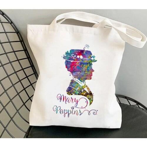 2021 Shopper Mary Poppins Fitted Scoop Printed Kawaii Bag Harajuku women Shopping Bag Canvas Shopper Bag girl Shoulder Lady Bag