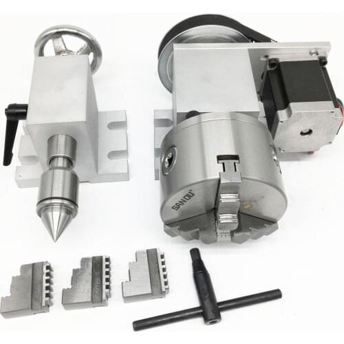 4 Axis rotation A Axis Extend Rotary 100mm Chuck & Nema23 stepper motor& MT2 Tailstock for wood metal plastic CNC Milling Router