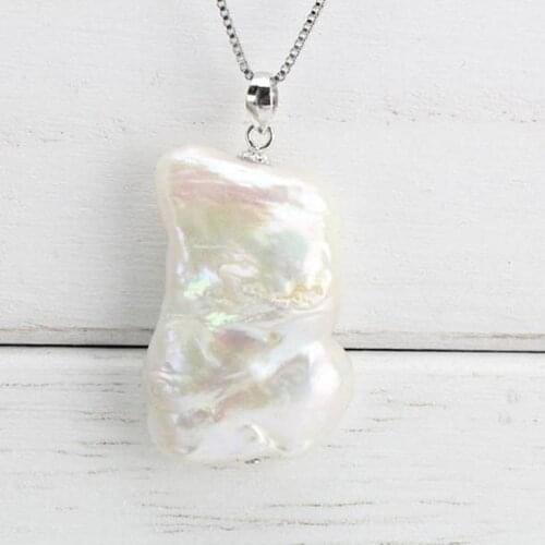 White large baroque pearl pendant,huge jumbo flameball pearl necklace,big nucleated fireball pearl necklace