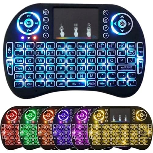7 colors backlit i8 wireless keyboard 2.4GHz, with multimedia touchpad, with air cushion mouse PC TV PS3