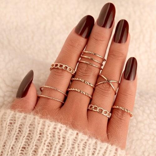 FNIO Bohemian Vintage Star Knuckle Rings For Women Star Crescent Geometric Female Finger Rings Set Jewelry 2021